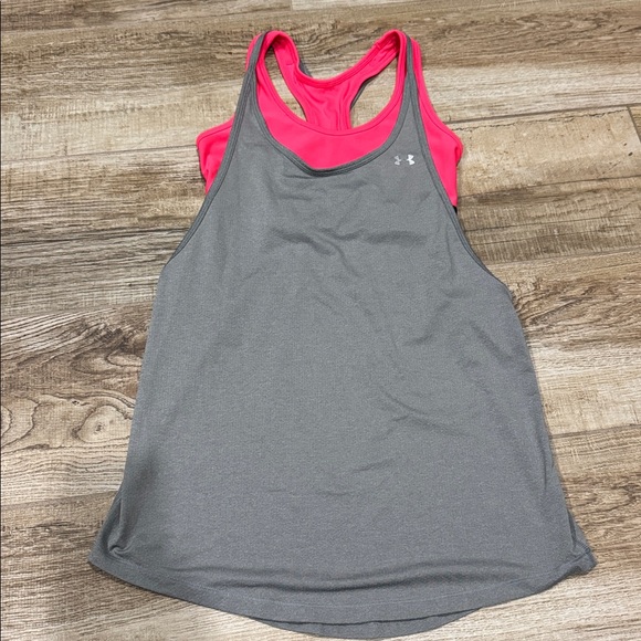 Under Armour Tops - Under Armour Pink and Gray Built In Bra Tank